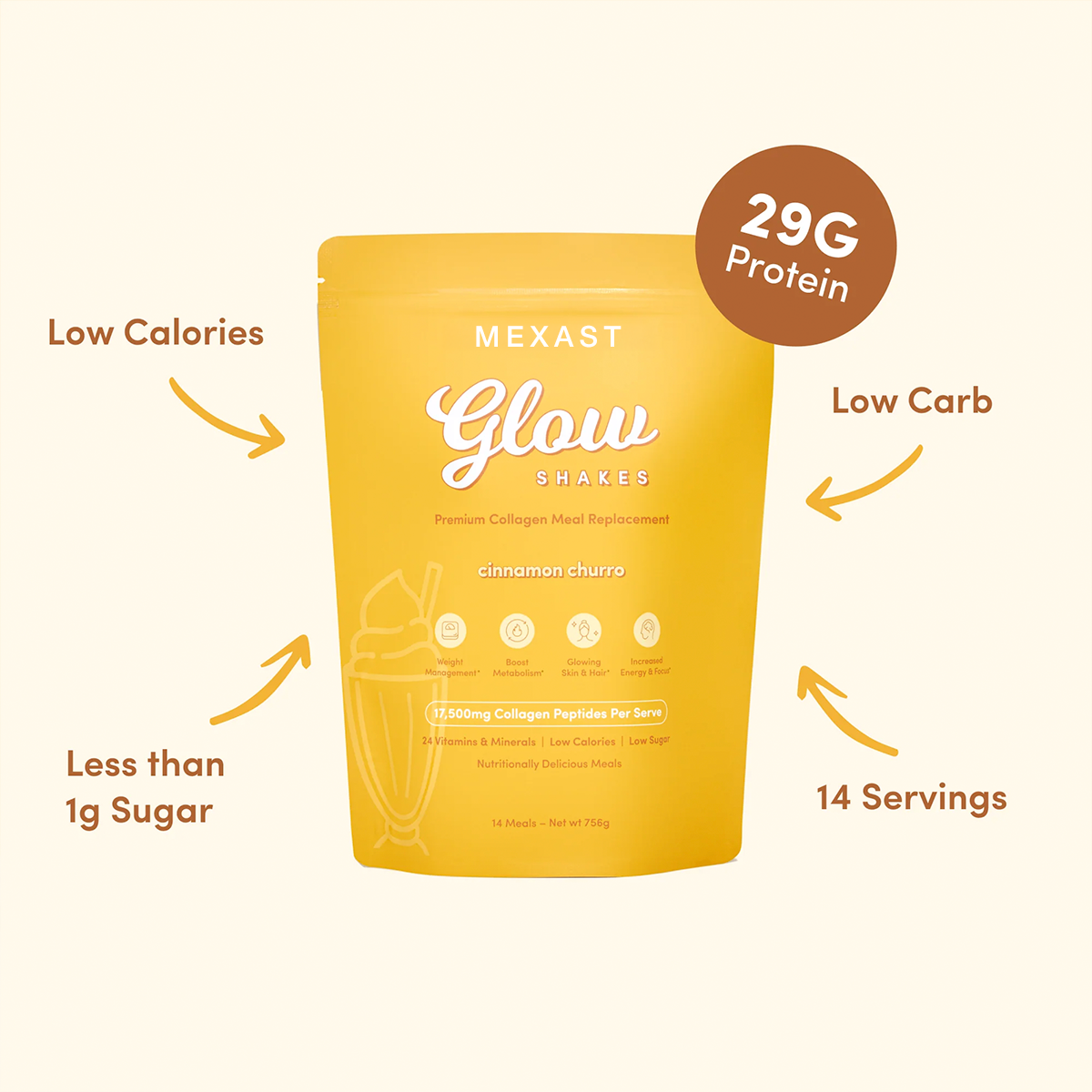 MEXAST® Cinnamon Churro Collagen Meal Replacement - 756g