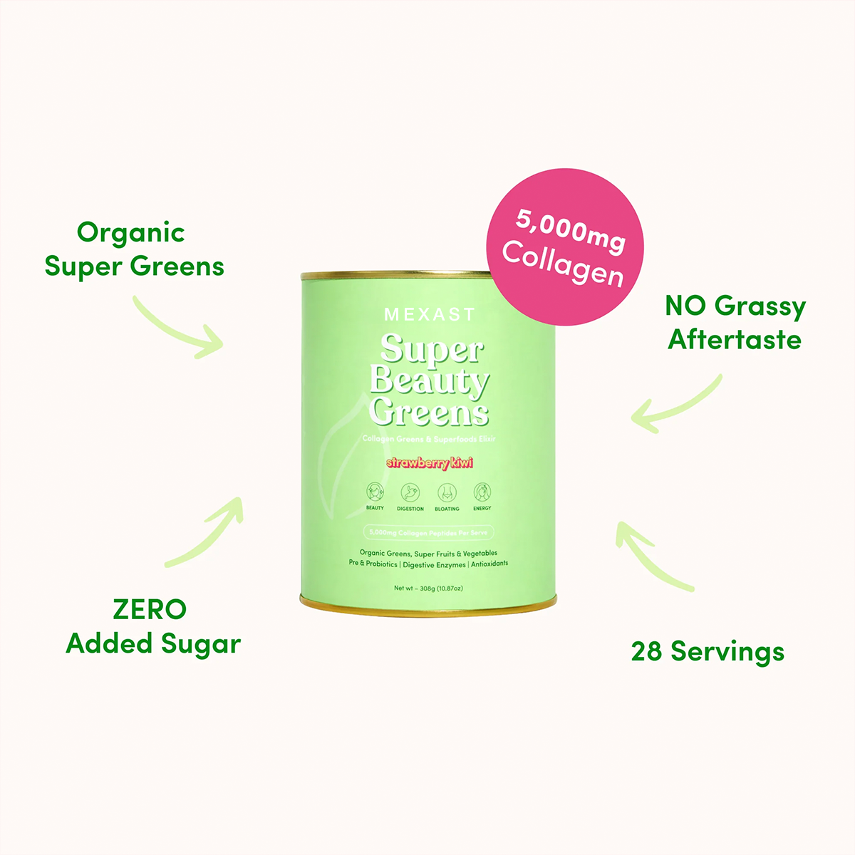 MEXAST® Strawberry Kiwi Super Beauty Greens - 308g